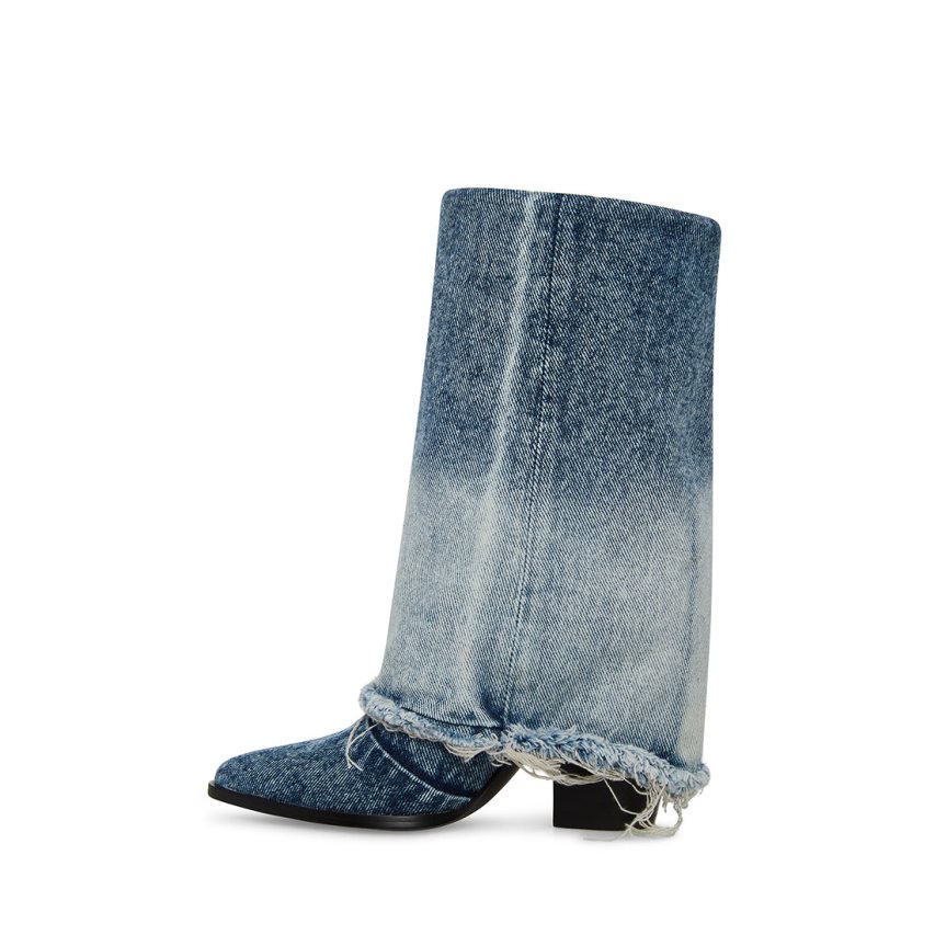 Blue Steve Madden Livvy Denim Fabric Women's High Boots | PH 3420YIK